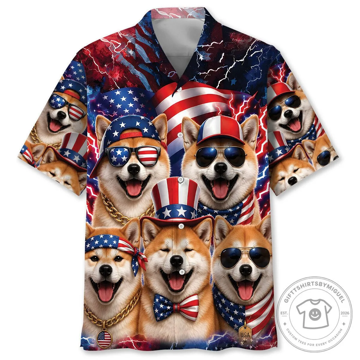 Funny Akita Dog American Patriot Fourth of July Hawaiian Shirt