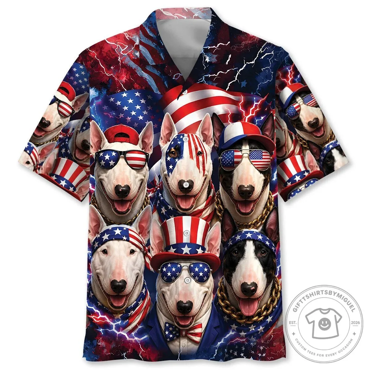 Patriotic Bull Terrier American Flag Hawaiian Shirt for Men and Women
