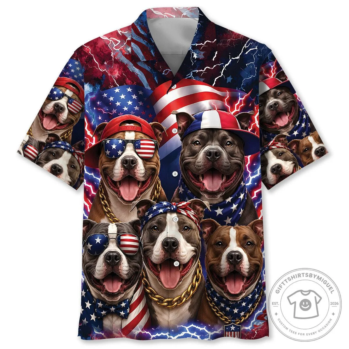 Funny American Pit Bull Terrier Patriot Dogs Hawaiian Shirt
