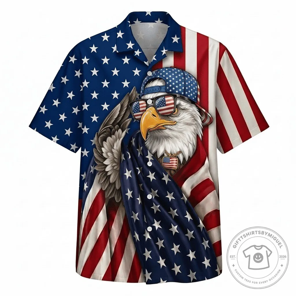 American Eagle Patriotic United States Flag Hawaiian Shirt
