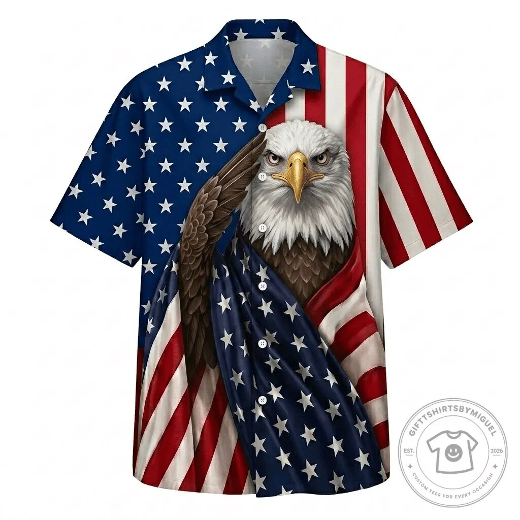 American Flag Bald Eagle Patriotic Hawaiian Shirt