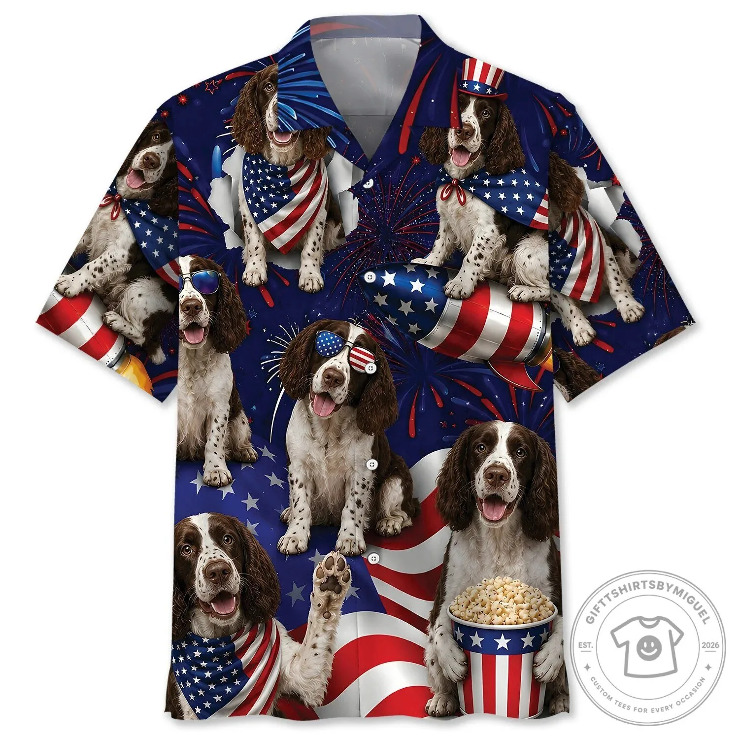 Patriotic English Springer Spaniel Fourth of July Hawaiian Shirt