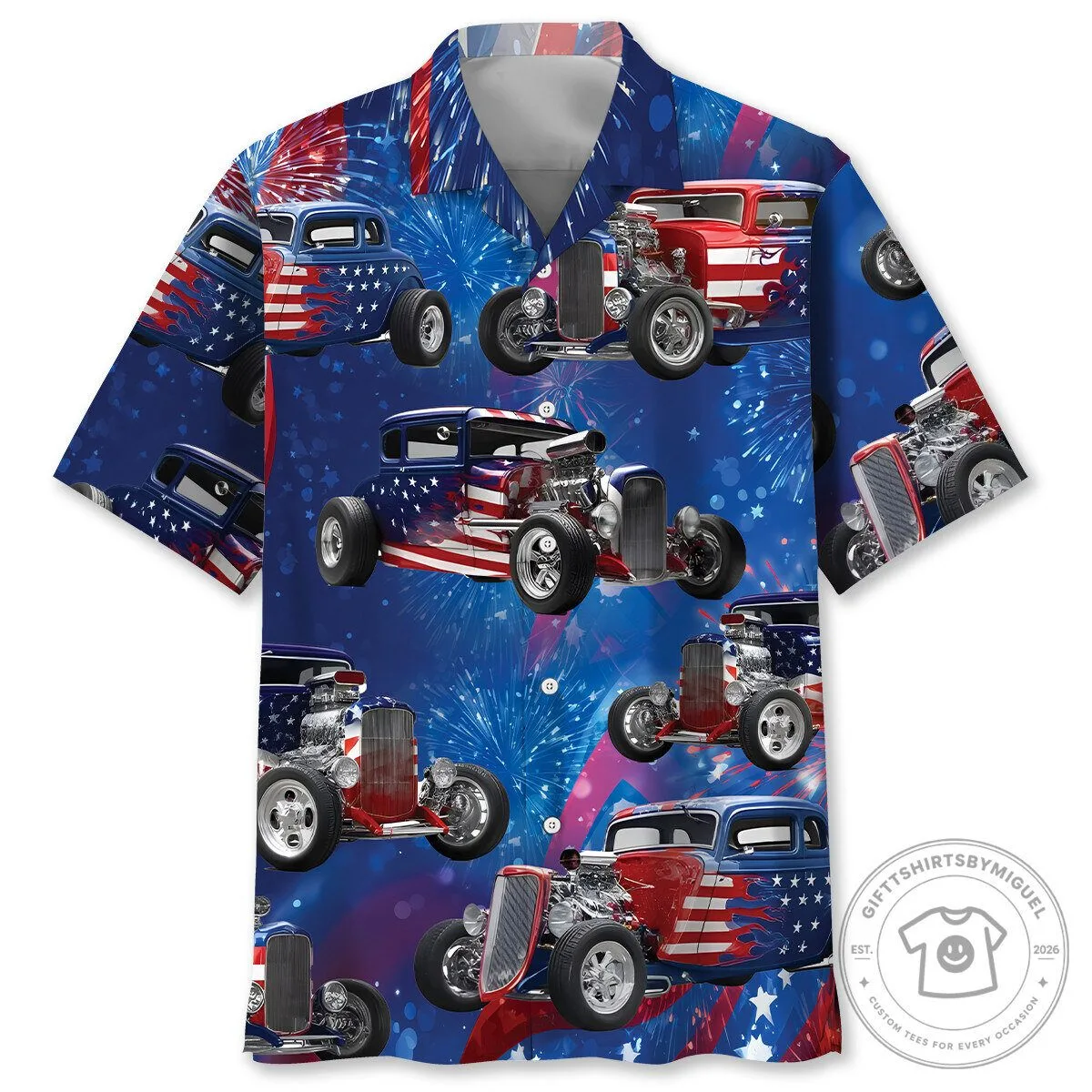 American Hot Rods Patriot Fireworks Hawaiian Shirt