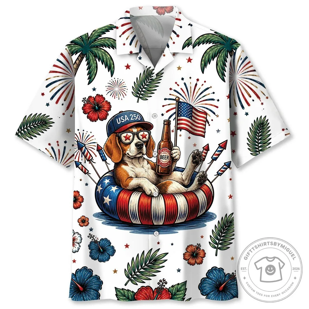 Patriotic Beagle Dog Fourth of July American Flag Hawaiian Shirt