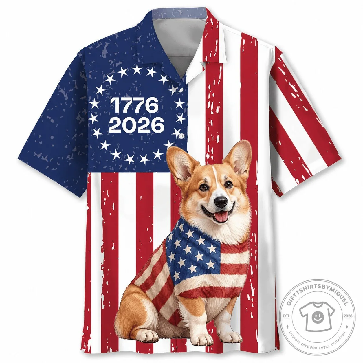 Patriotic Corgi Dog United States 250th Anniversary Hawaiian Shirt