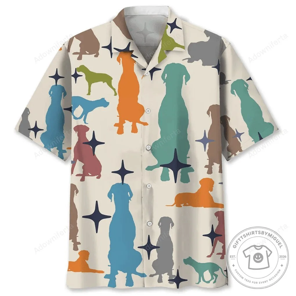 Great Dane Dog Silhouette Colorful Pattern Hawaiian Shirt