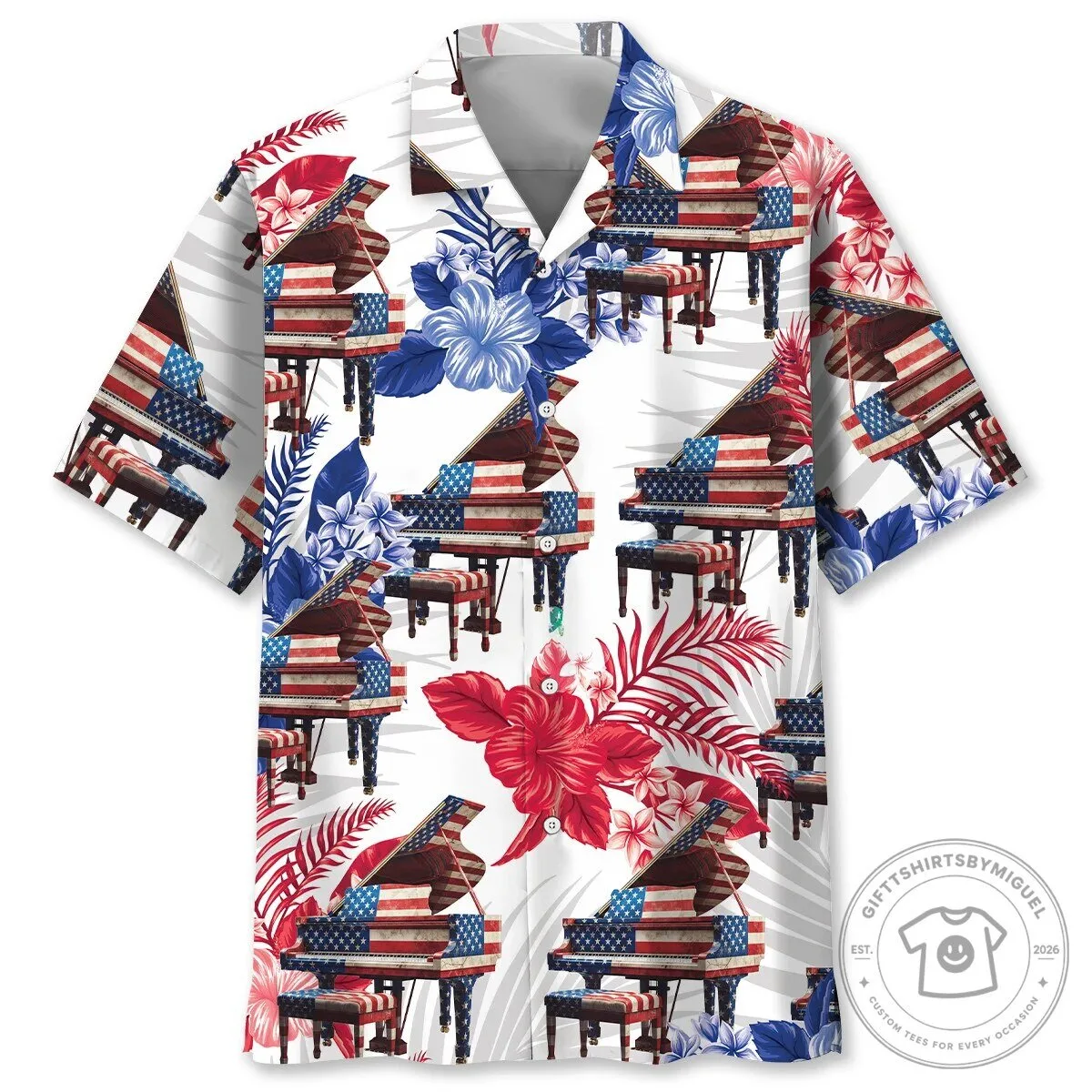 American Flag Piano Patriot Hawaiian Shirt for Men and Women