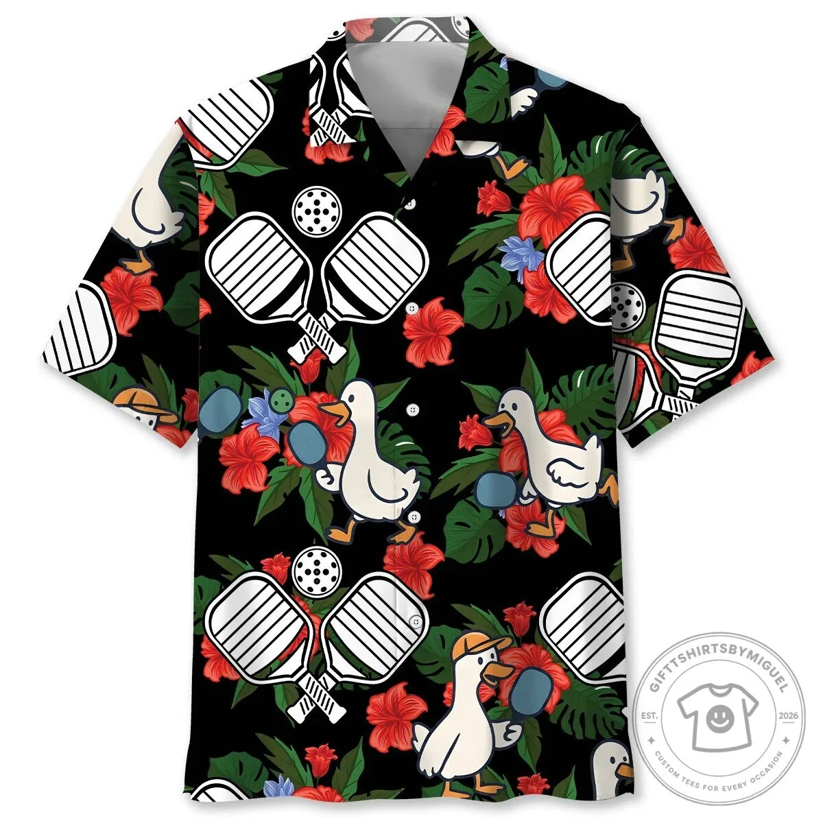 Funny Goose Playing Pickleball Hawaiian Shirt for Men and Women