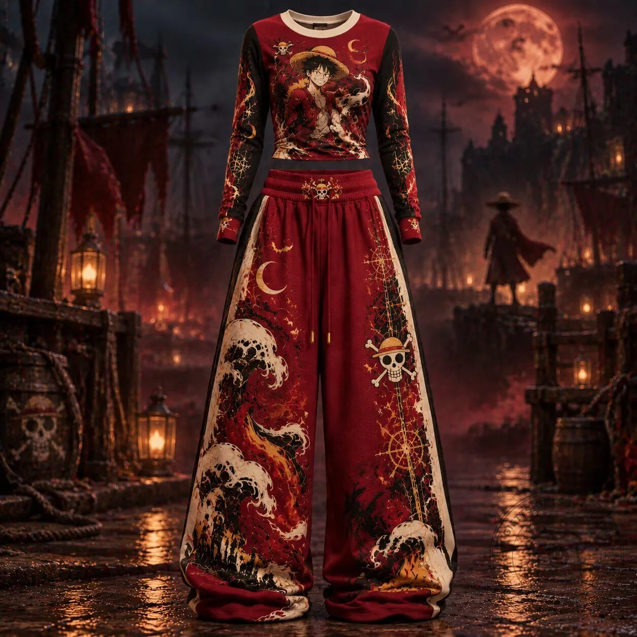One Piece Monkey D. Luffy Pirate Ship Long Sleeve Shirt and Pants Set