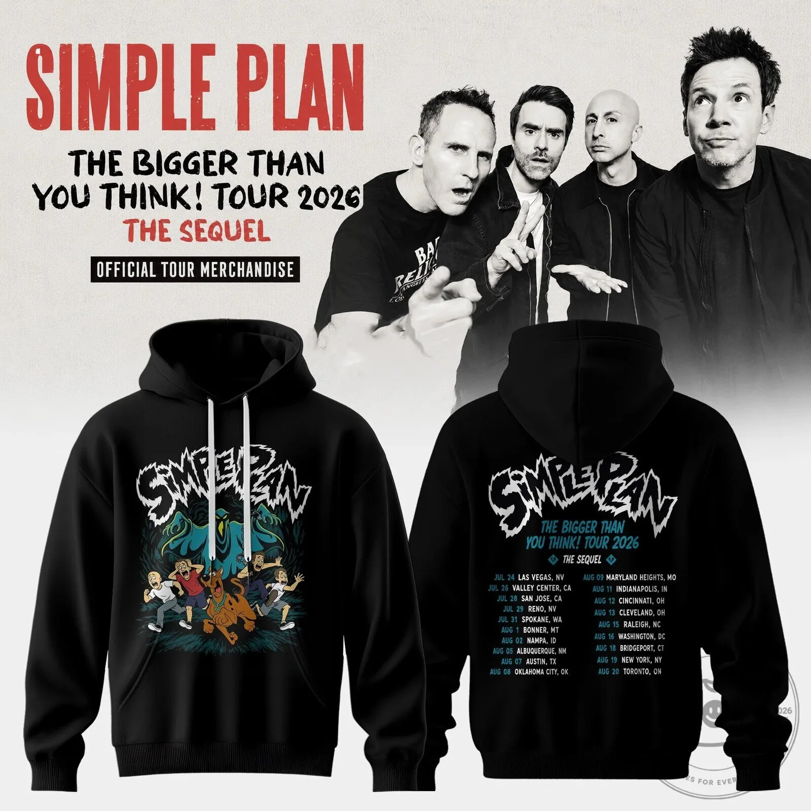 Black Pullover Hoodie for Simple Plan's 2026 The Bigger Than You Think Tour