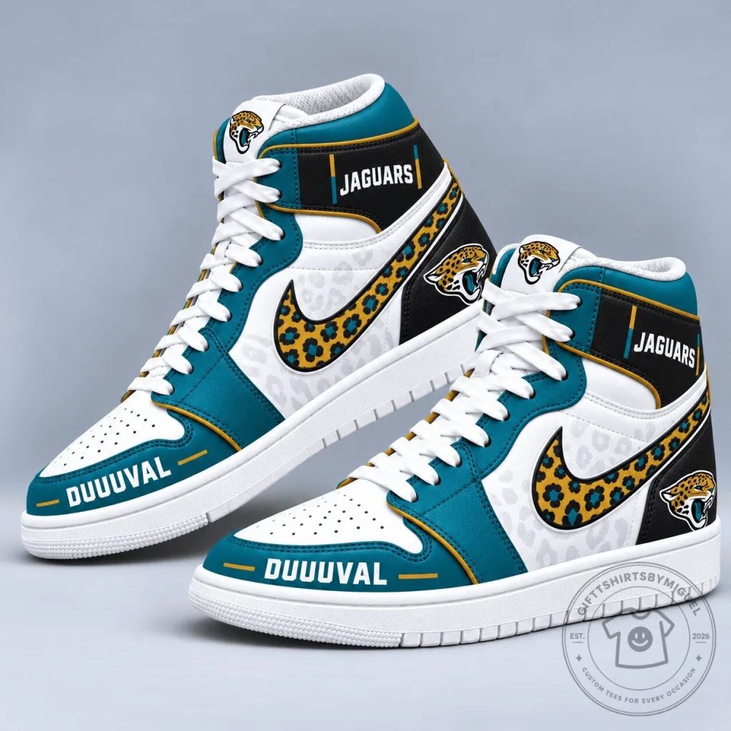 Jacksonville Jaguars Team Logo Pattern High Top Sneakers Jacksonville Jaguars Team Logo Pattern High Top Sneakers
