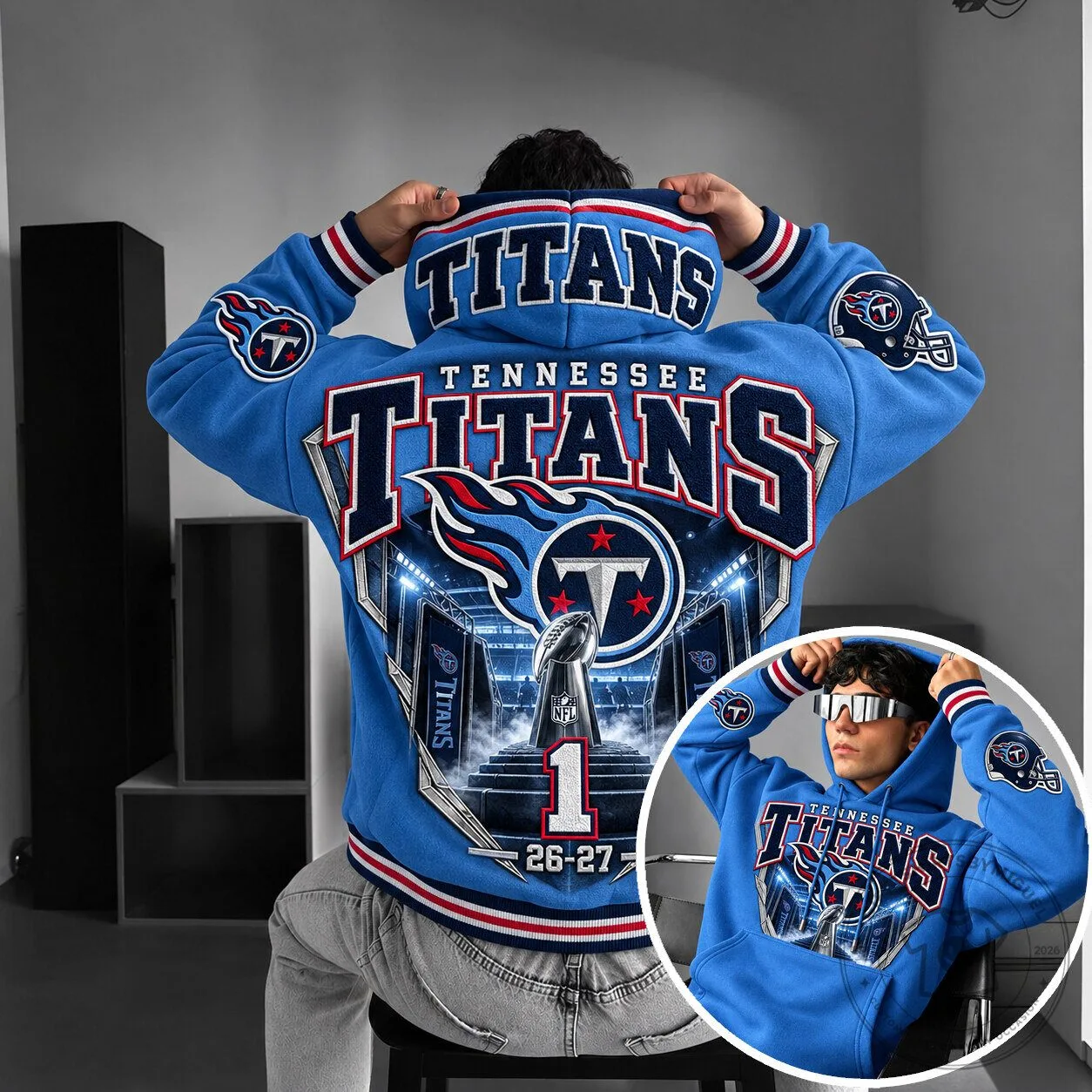 Tennessee Titans NFL Football Team Blue Full-Zip Hoodie