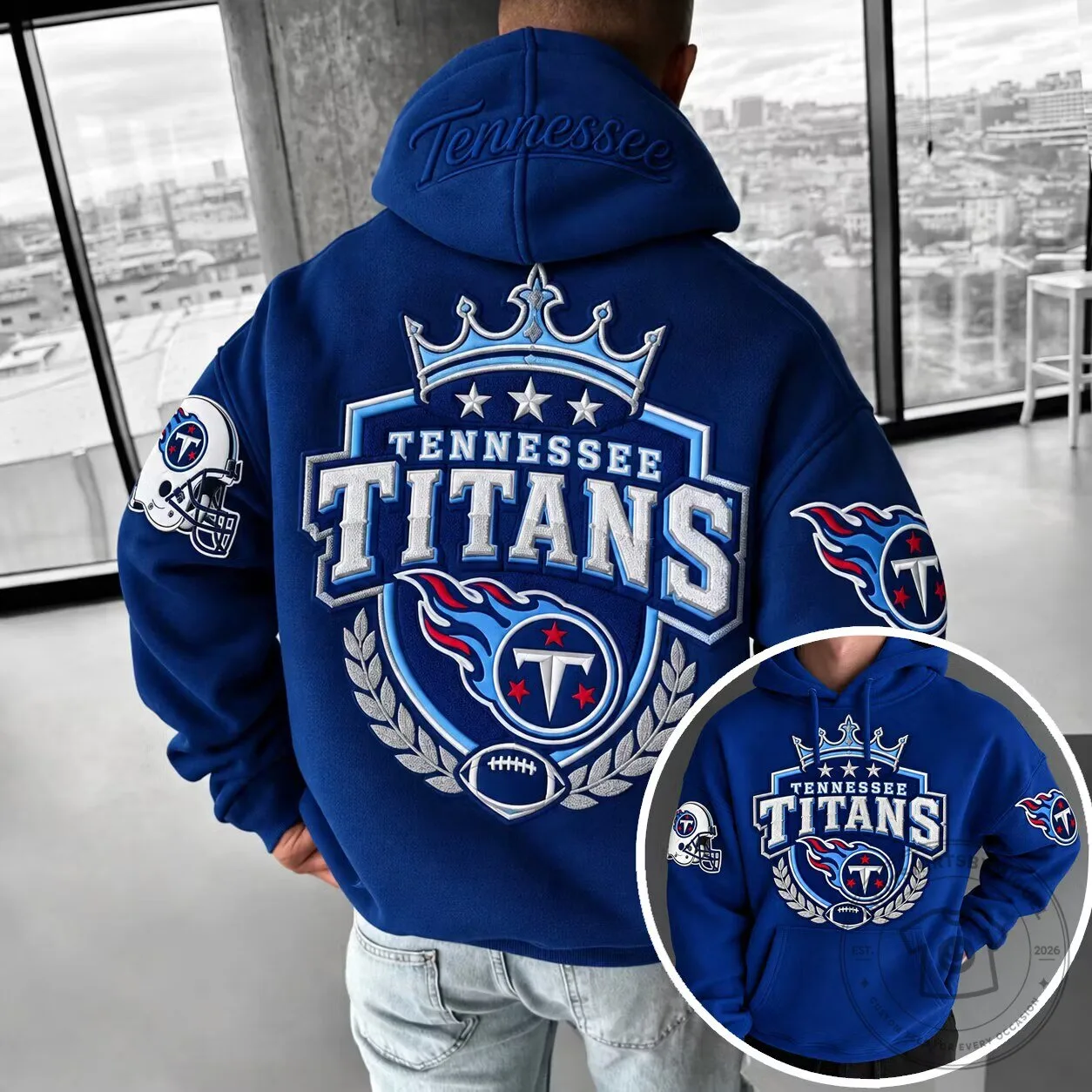 Tennessee Titans Football Team Crown Logo Royal Blue Hoodie