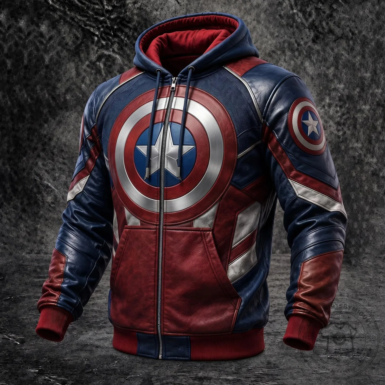 Captain America Shield Superhero Red White Blue Full Zip Hoodie