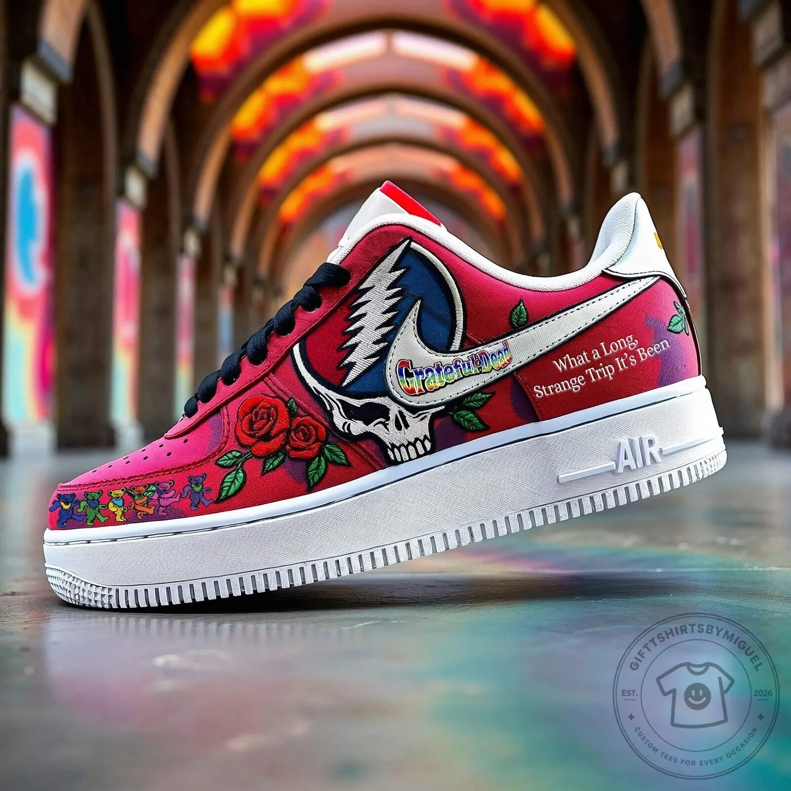Grateful Dead Steal Your Face Skull and Roses Custom Air Force 1 Sneakers