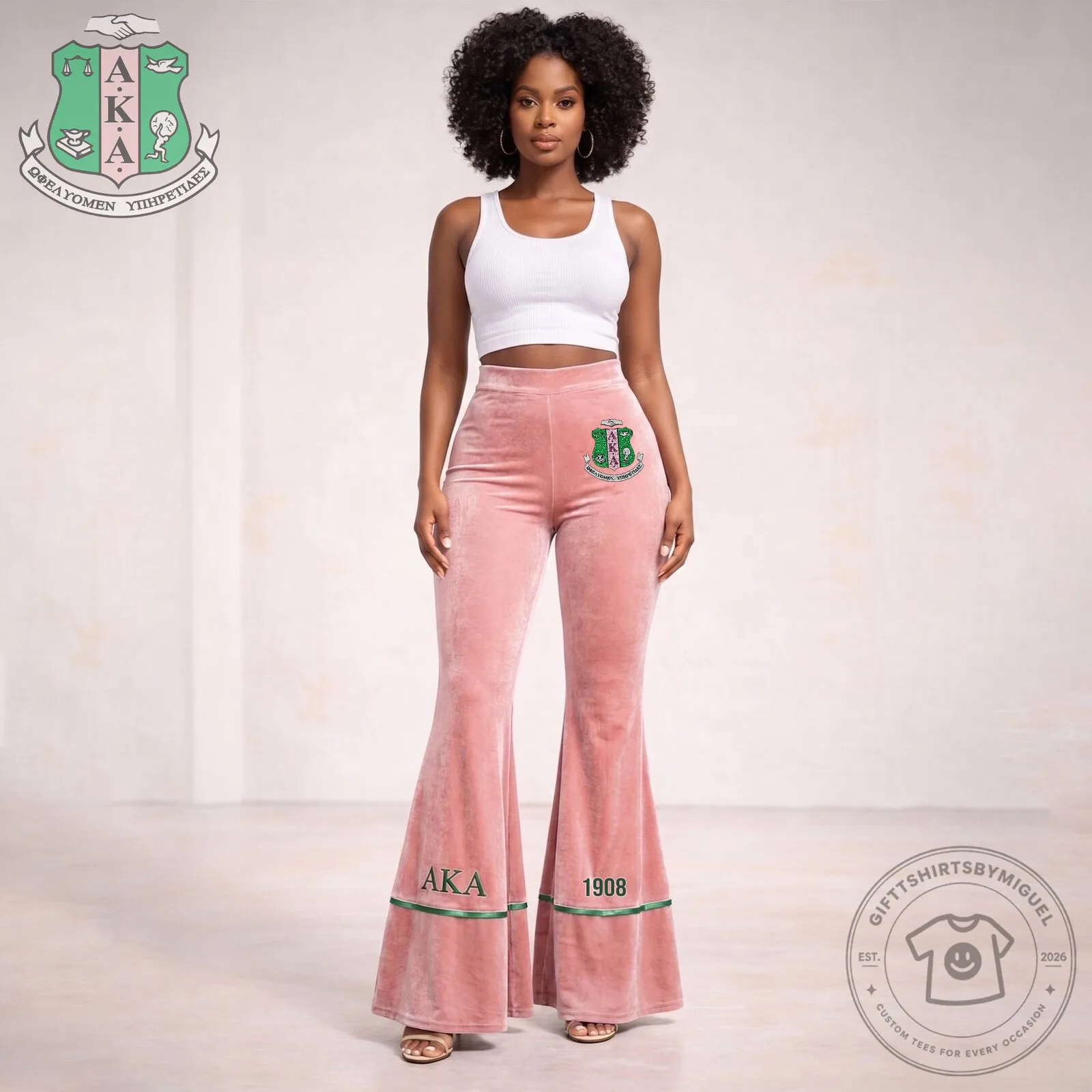 Alpha Kappa Alpha Sorority Pink Velvet Flare Pants