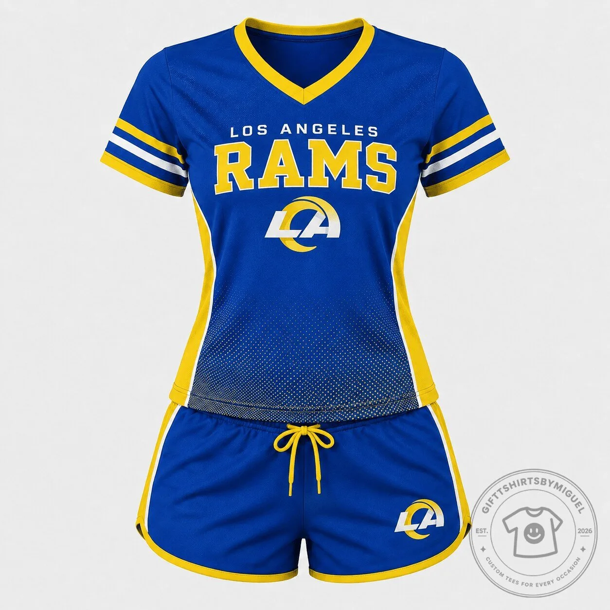 Women's Royal Blue Shorts Set and Football Jersey for Los Angeles Rams