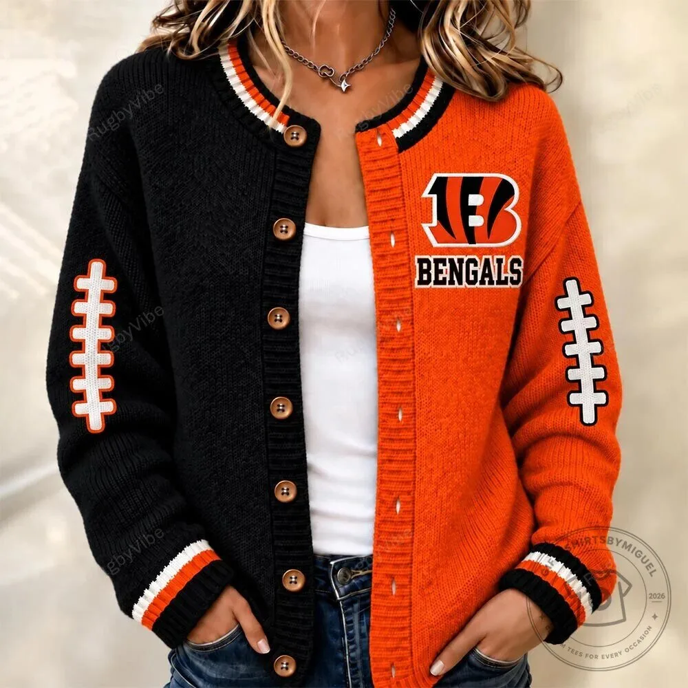 Cincinnati Bengals Football Team Split Color Cardigan Sweater