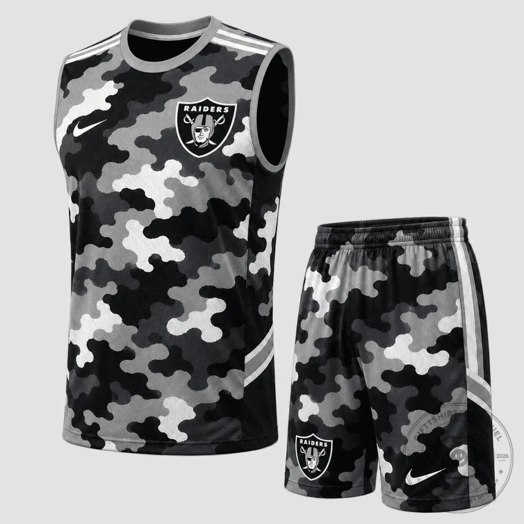 Las Vegas Raiders Camouflage Pattern Tank Top and Shorts Set Las Vegas Raiders Camouflage Pattern Tank Top and Shorts Set