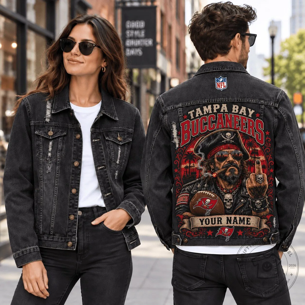 Tampa Bay Buccaneers National Football League Distressed Denim Jacket