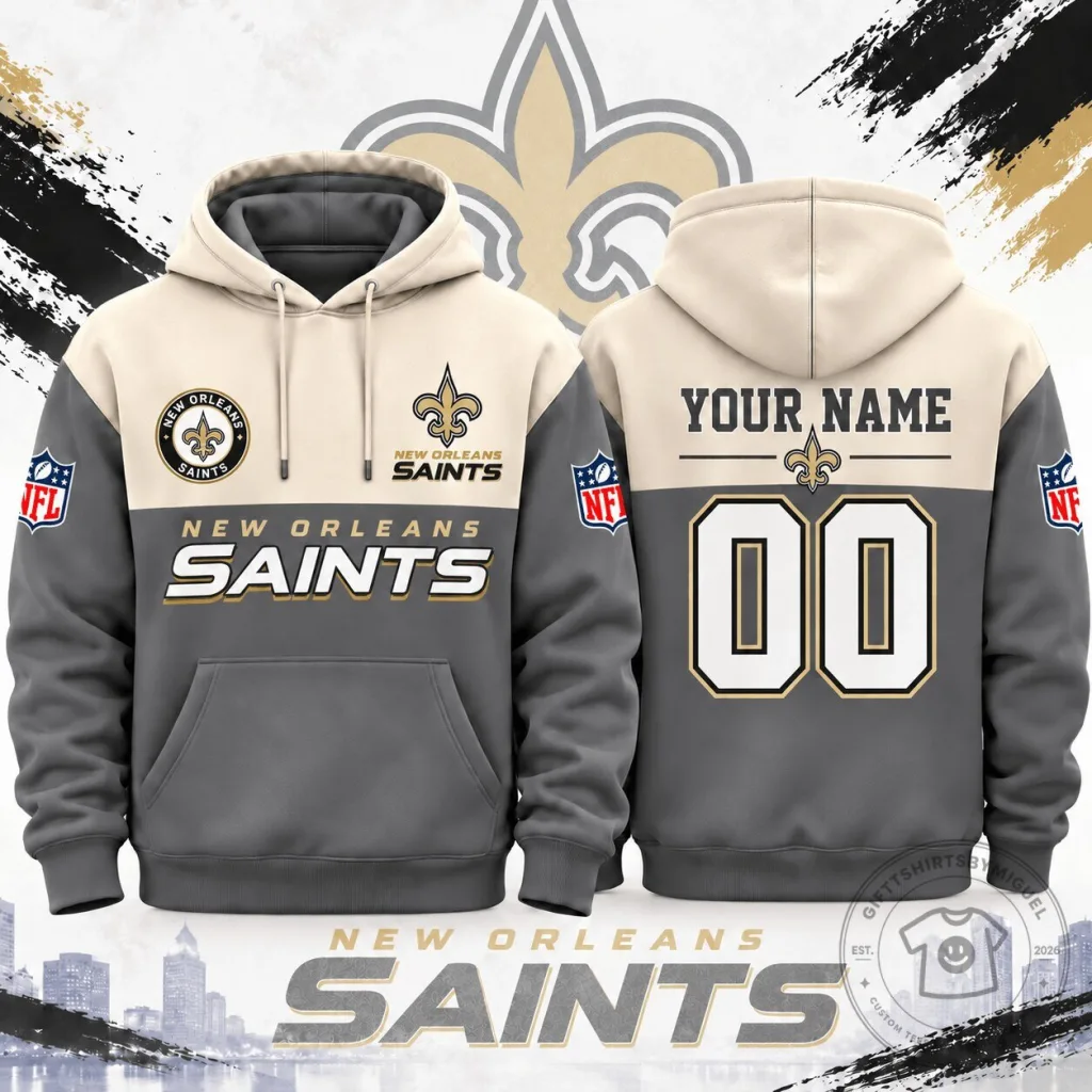 New Orleans Saints National Football League Custom Name Number Pullover Hoodie New Orleans Saints National Football League Custom Name Number Pullover Hoodie