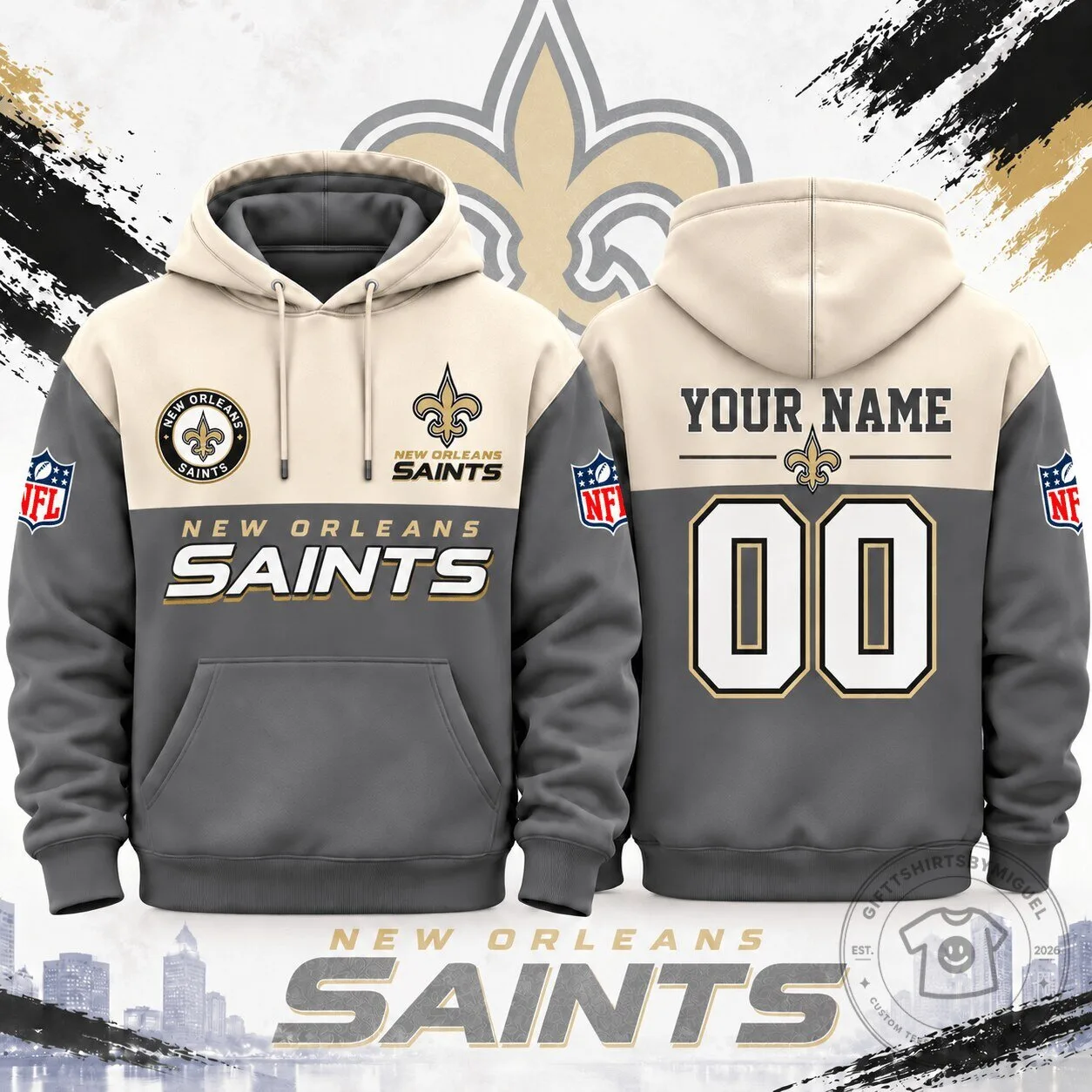 New Orleans Saints National Football League Custom Name Number Pullover Hoodie