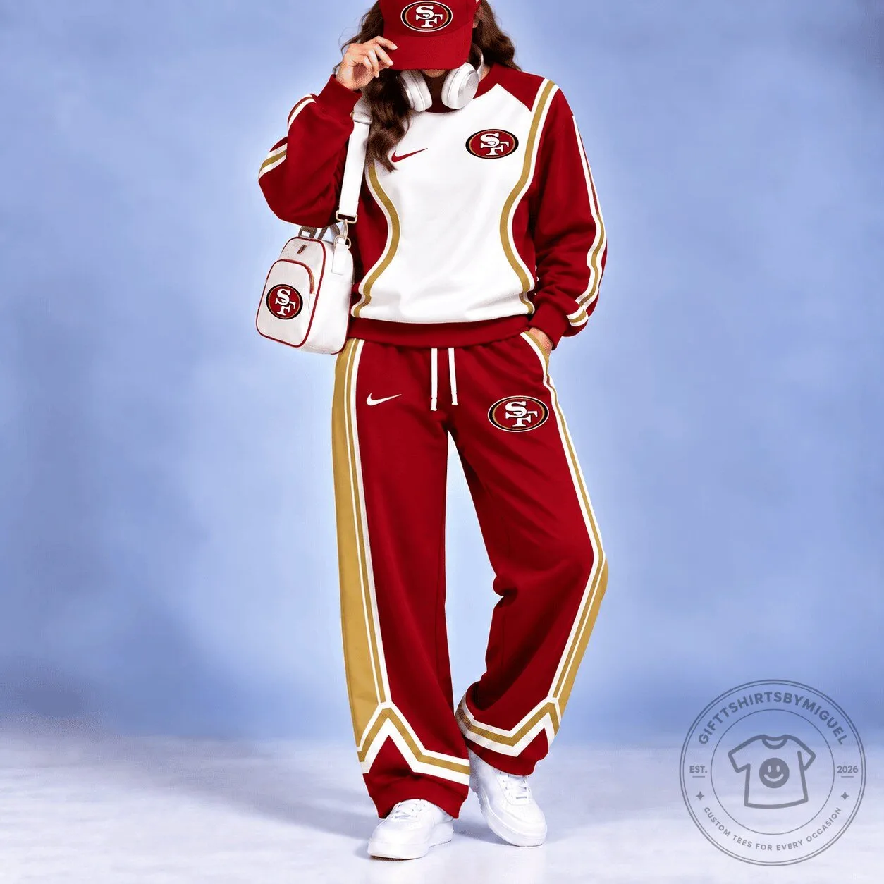San Francisco 49ers NFL Team Logo Red and Gold Sweatshirt and Pants Set