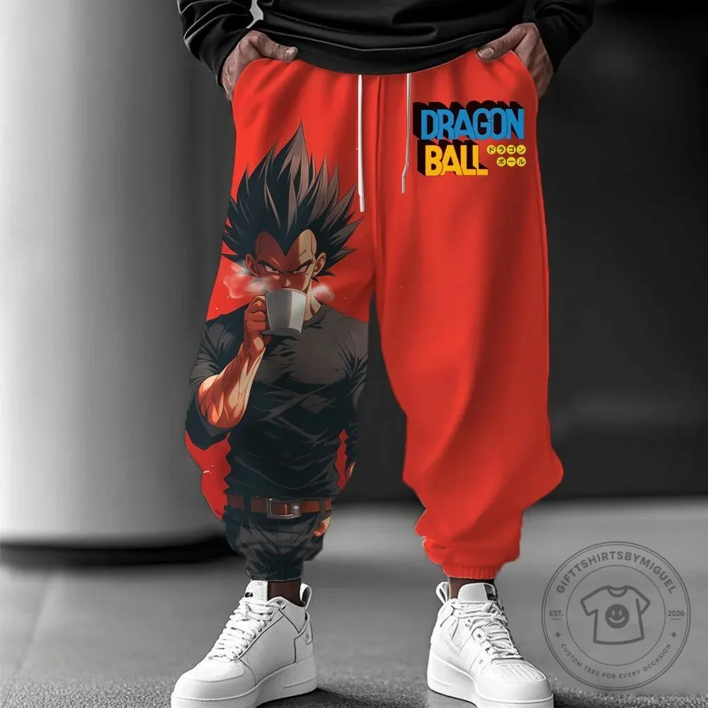 Dragon Ball Z Vegeta Drinking Coffee Red Anime Sweatpants