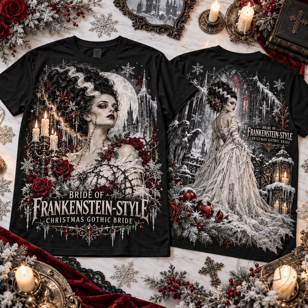 Bride of Frankenstein Christmas Gothic Bride T-Shirt for Horror Movie Fans