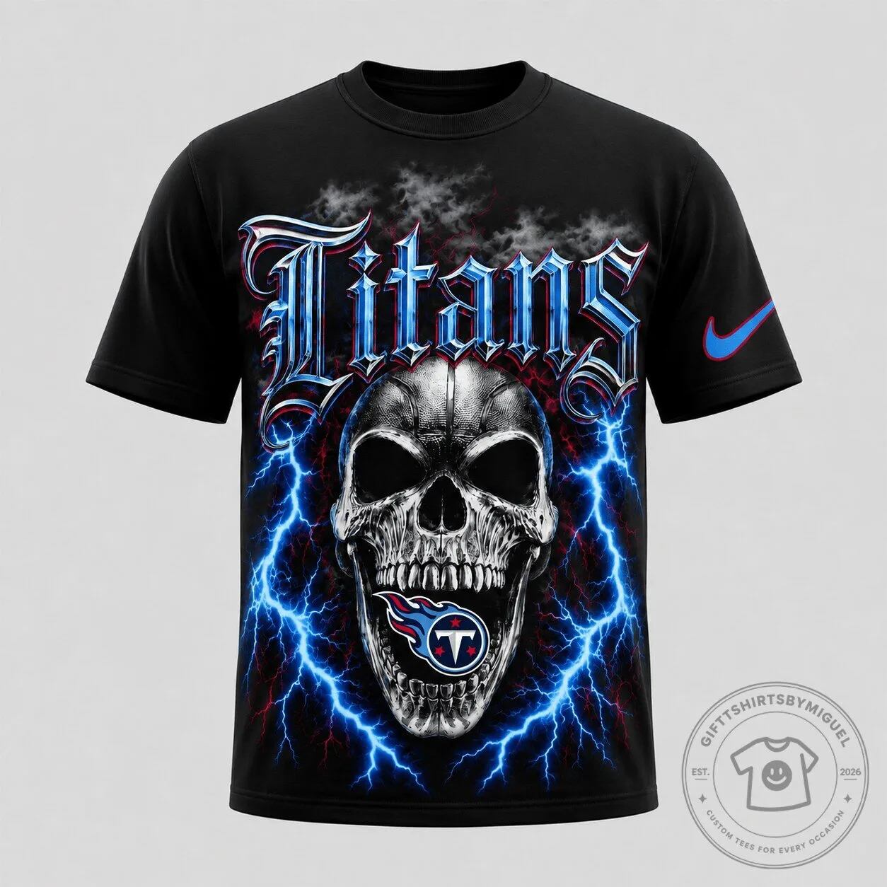 Tennessee Titans Skull Lightning Graphic Black T-Shirt
