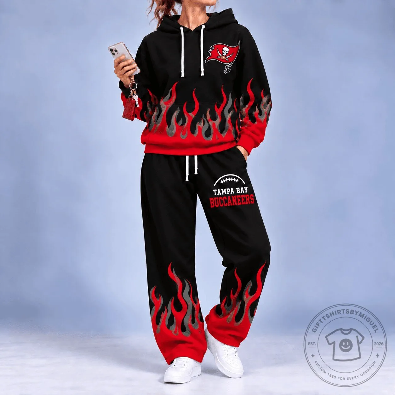 Tampa Bay Buccaneers Flame Design Hoodie and Pants Set
