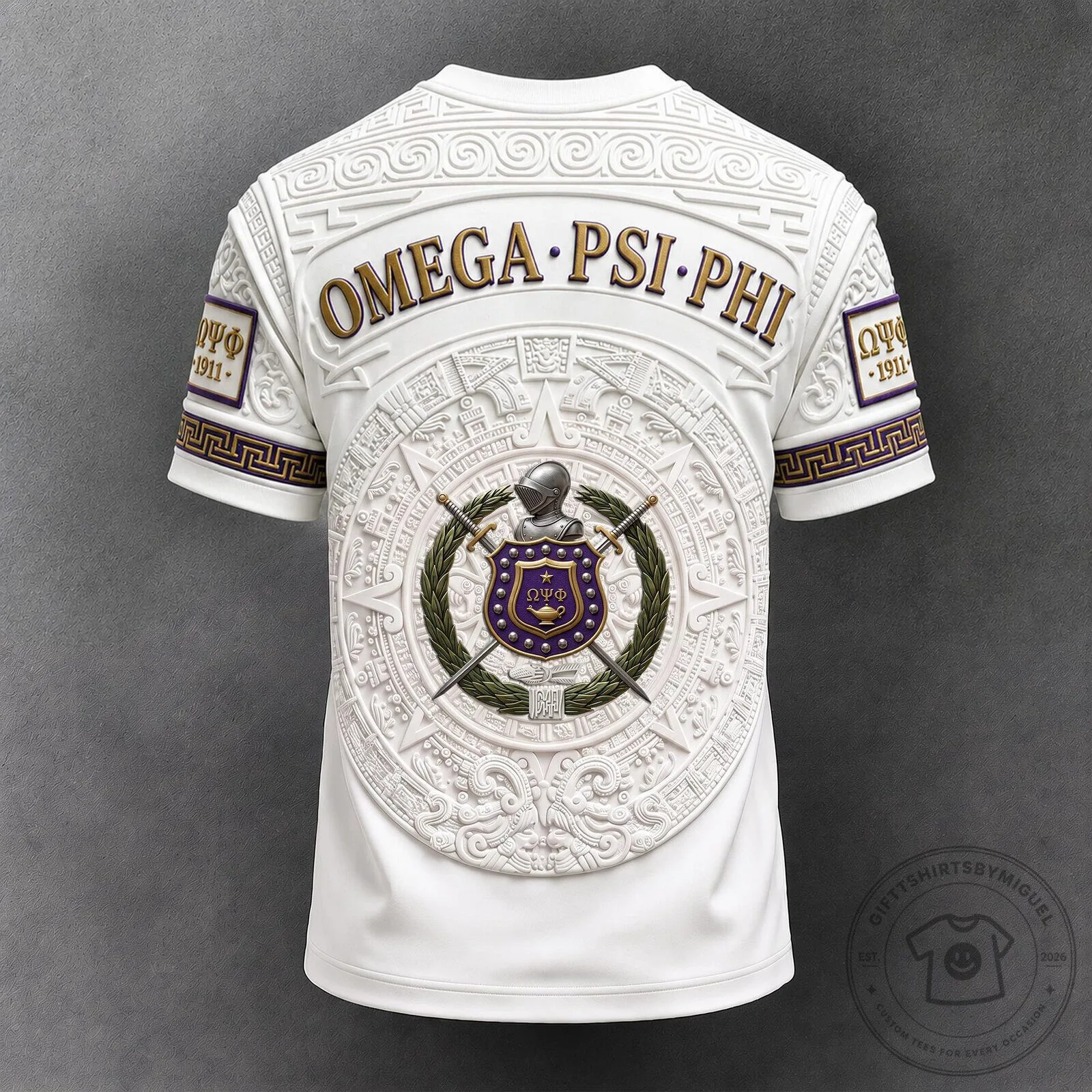 Omega Psi Phi Fraternity White Textured Design Short Sleeve T-Shirt