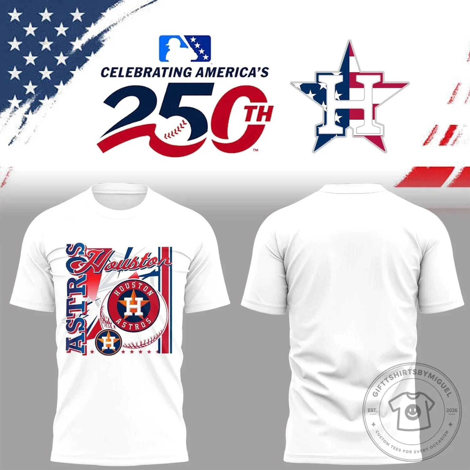 Houston Astros Celebrating America's 250th Anniversary T-Shirt
