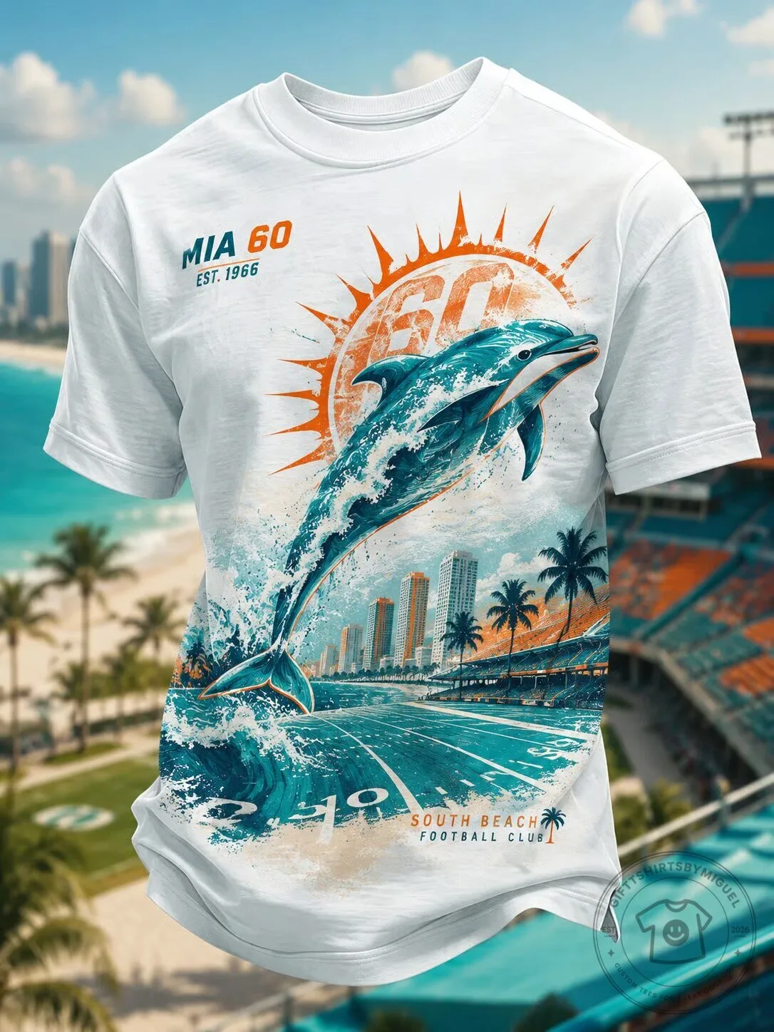 Miami Football Club Dolphin Splash Art Graphic T-Shirt