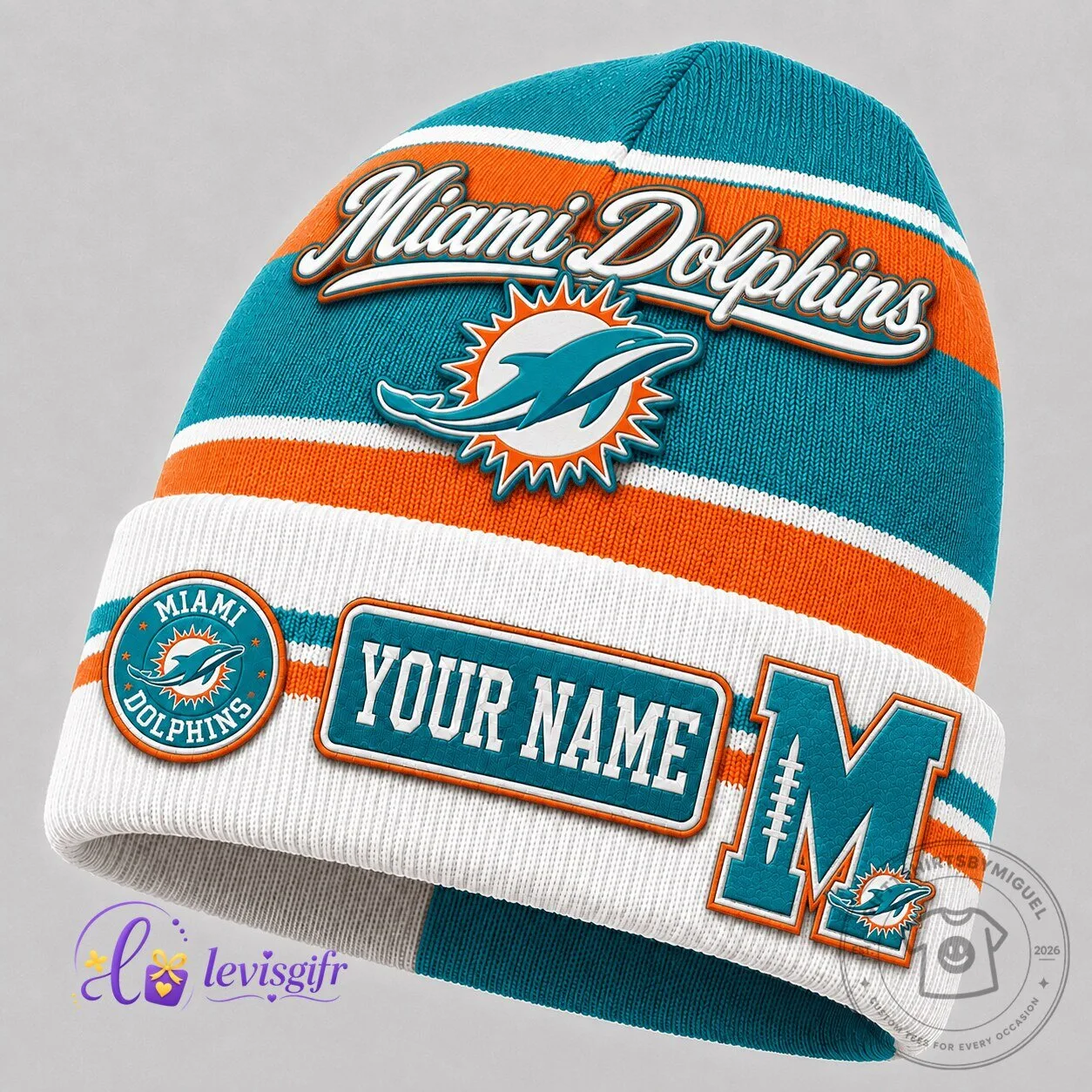 Miami Dolphins Football Personalized Beanie Hat
