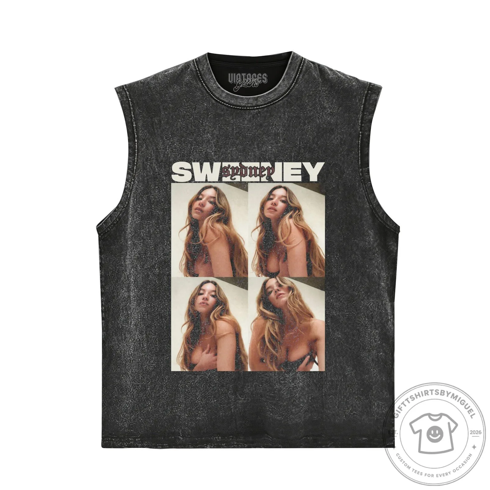 Sydney Sweeney Black T-Shirt with Four Image Collage Design 9 Sydney Sweeney Black T-Shirt with Four Image Collage Design