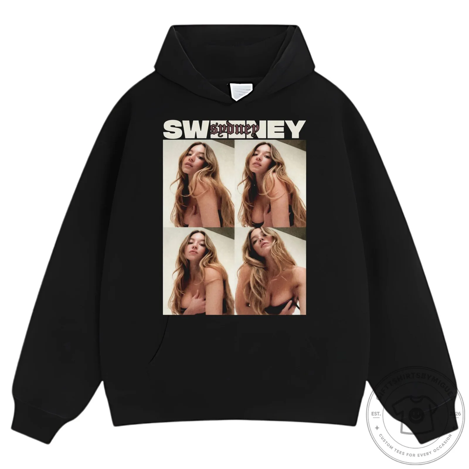 Sydney Sweeney Black T-Shirt with Four Image Collage Design 13 Sydney Sweeney Black T-Shirt with Four Image Collage Design