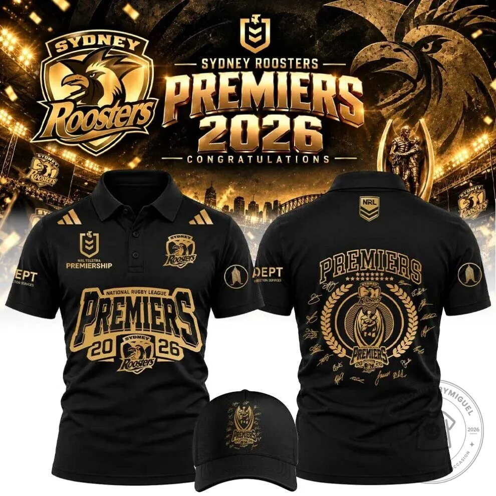 2026 Black Polo Shirt for Sydney Roosters NRL Premier Team