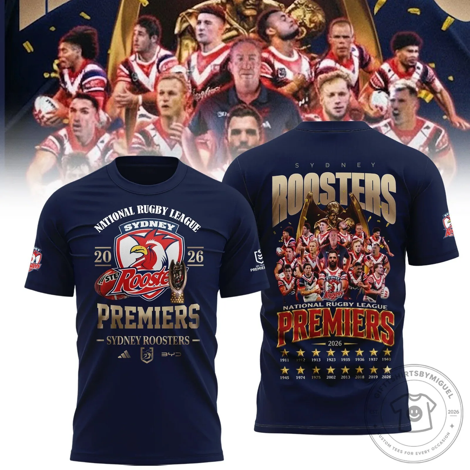 Commemorative T-Shirt for the 2026 Premiers of the Sydney Roosters National Rugby League