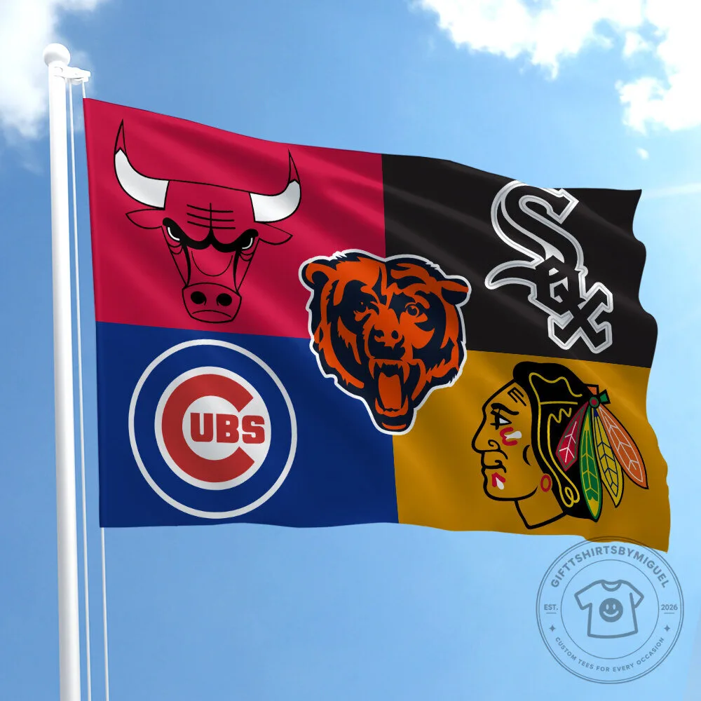 Chicago Sports Teams Mashup Flag, Chicago Cubs, Bears, White Sox, Blackhawks Flag 42 Chicago Sports Teams Mashup Flag, Chicago Cubs, Bears, White Sox, Blackhawks Flag