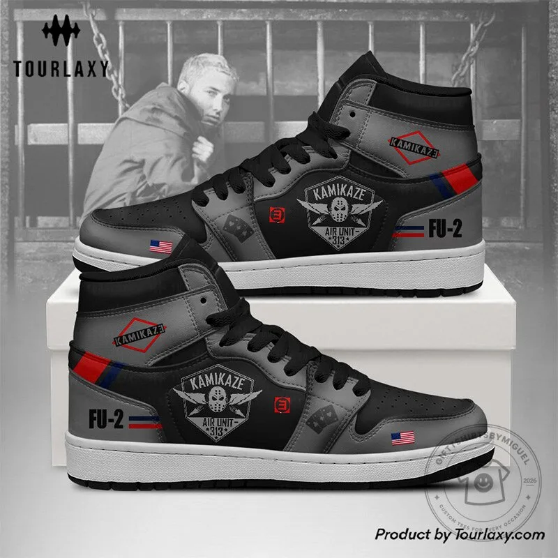 Eminem Kamikaze Album Art Black and Gray High-Top Sneakers