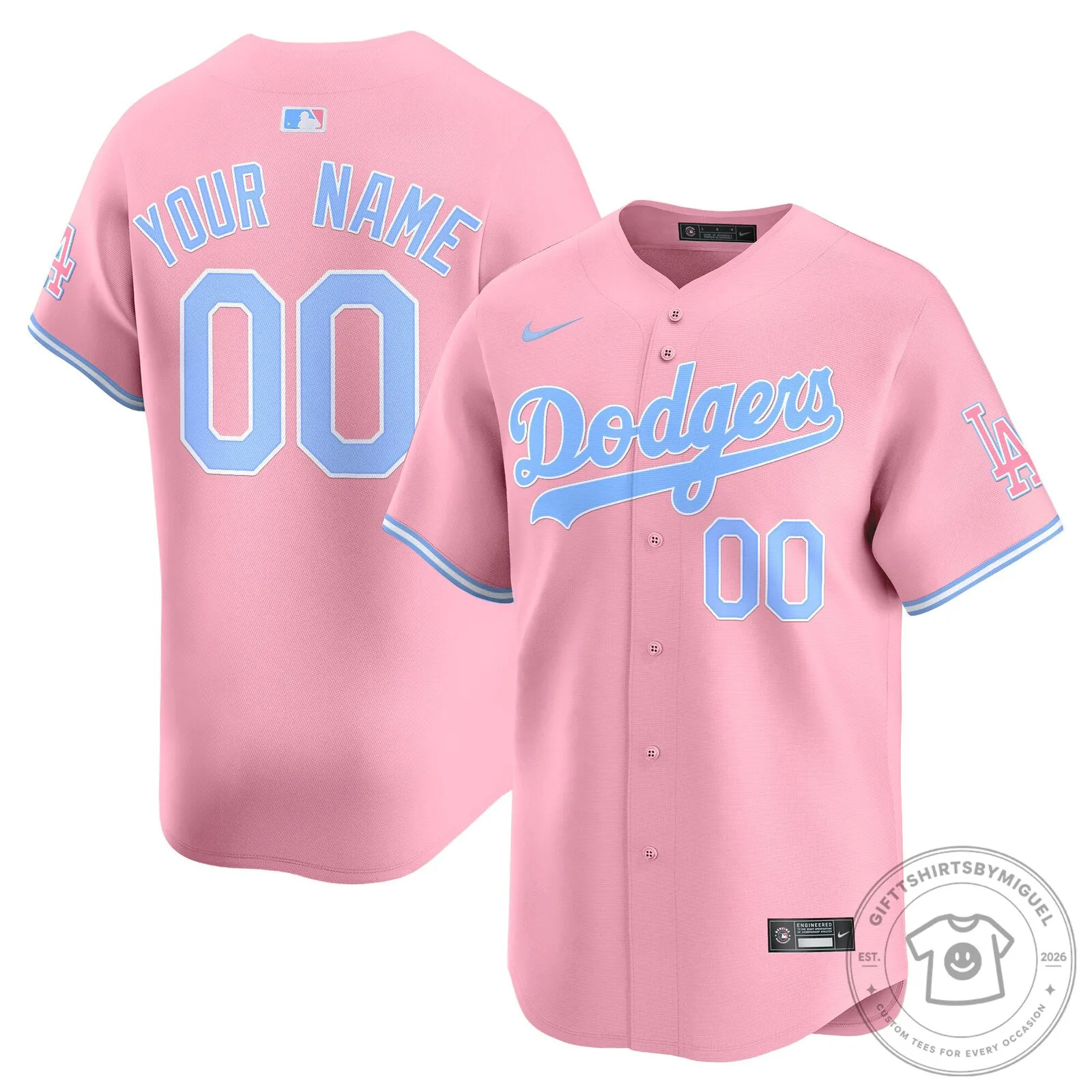 Los Angeles Dodgers Bubblegum Pink Custom Baseball Jersey