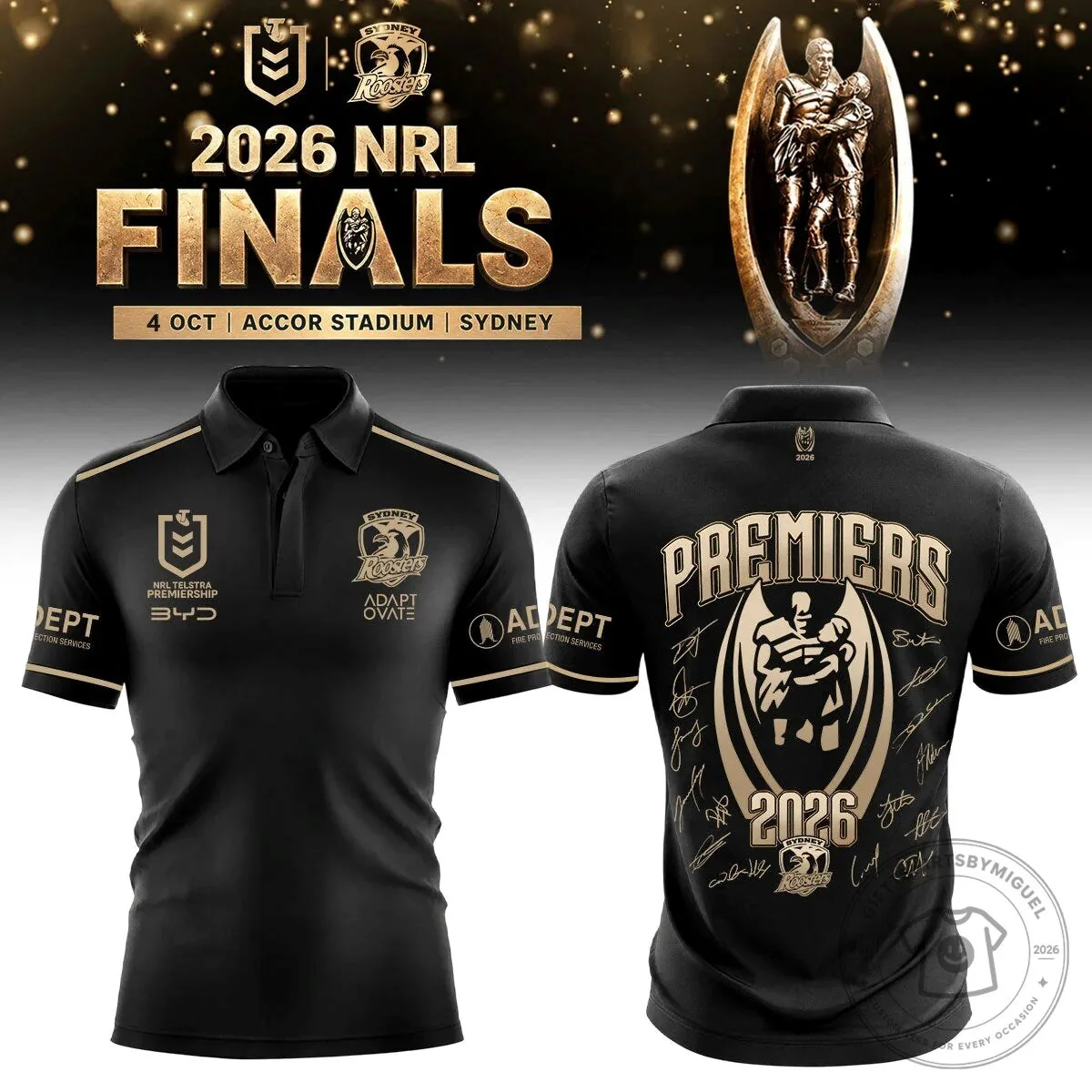 Sydney Roosters 2026 National Rugby League Finals Premiers Black Polo Shirt