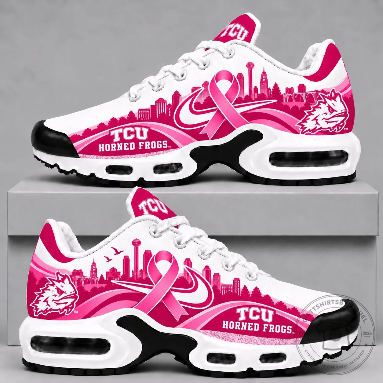 TCU Horned Frogs Pink Ribbon Breast Cancer Awareness Sneakers