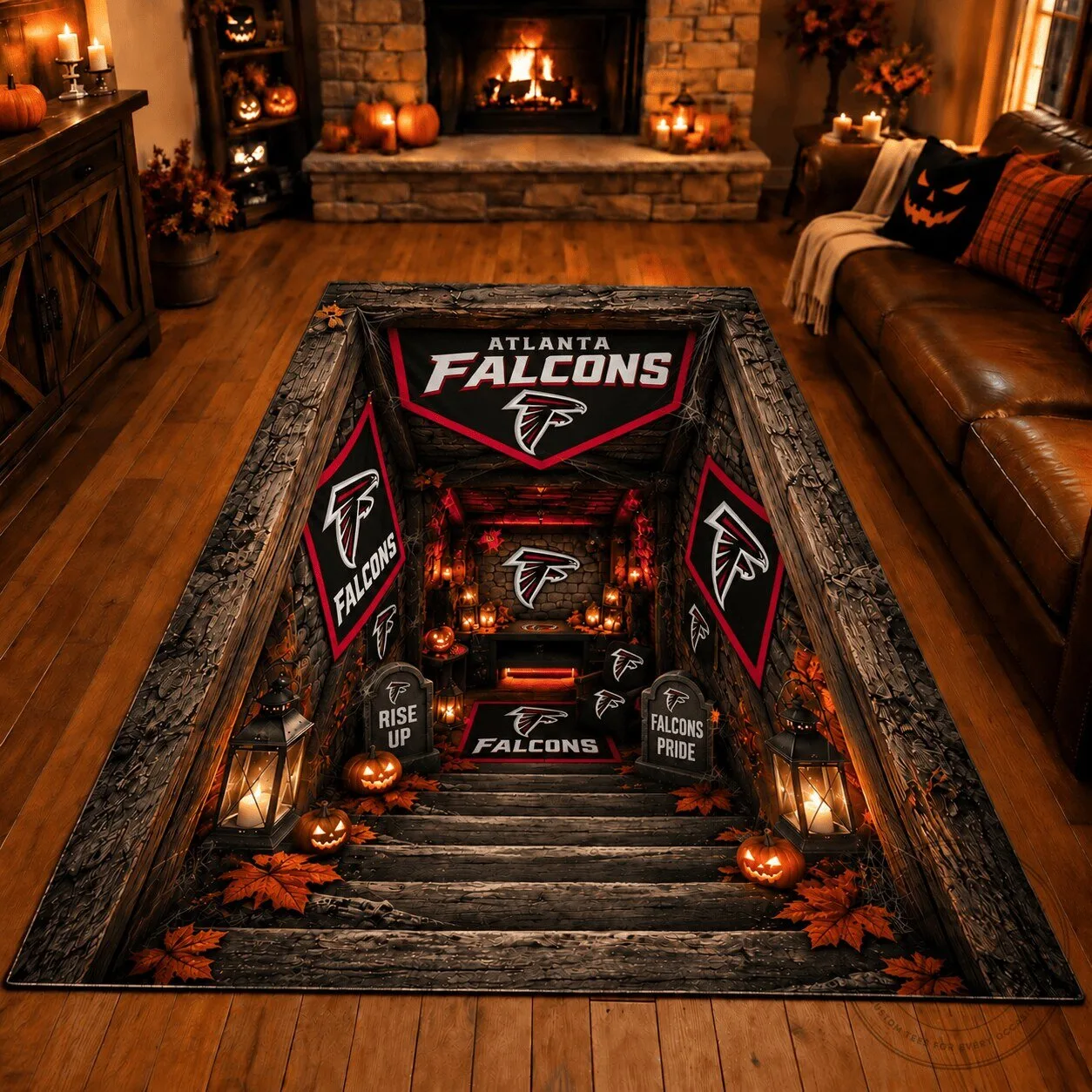 Atlanta Falcons Halloween Football Fan Cave Area Rug