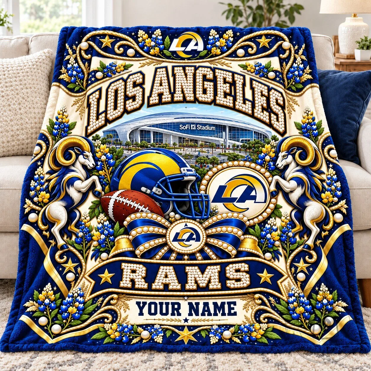 Los Angeles Rams NFL Football Team Personalized Fleece Blanket