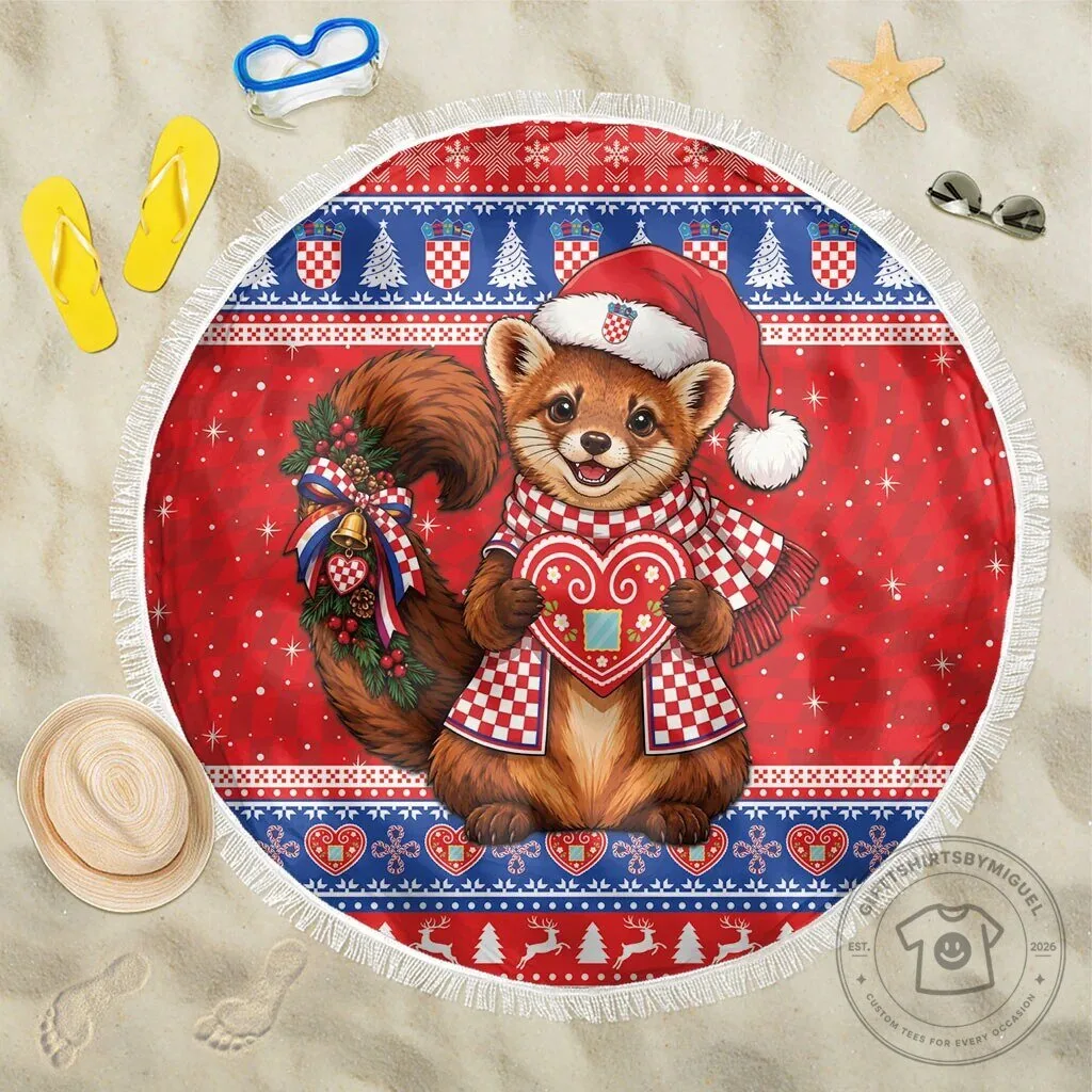Croatian Christmas Kuna Licitar Heart Round Beach Blanket