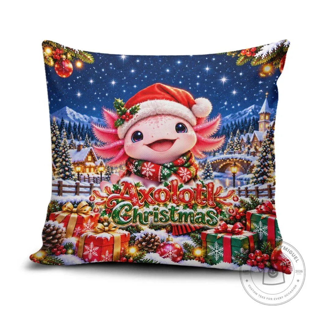 Cute Axolotl Christmas Winter Wonderland Holiday Decorative Pillow
