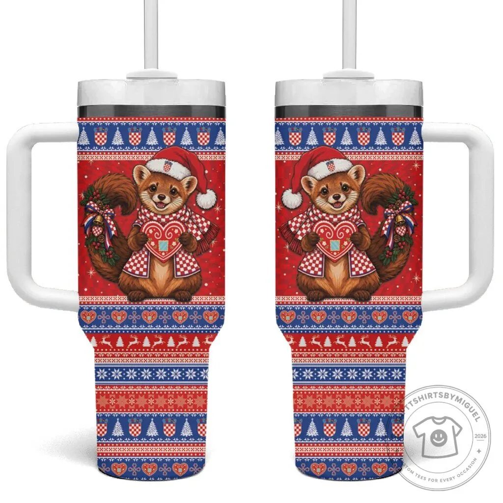 Croatian Marten Christmas Fair Isle Pattern Insulated Tumbler with Handle