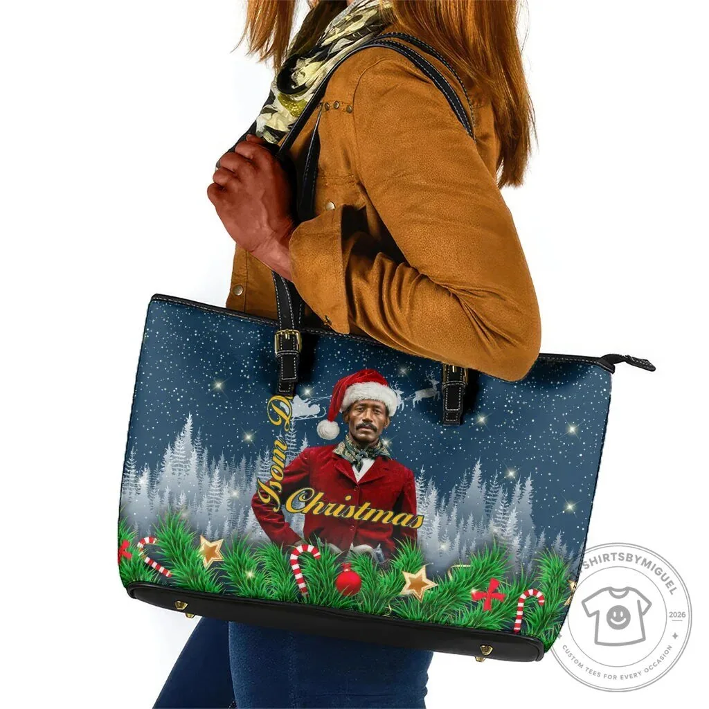 Isom Dart Black Cowboy Santa Merry Christmas Leather Tote Bag